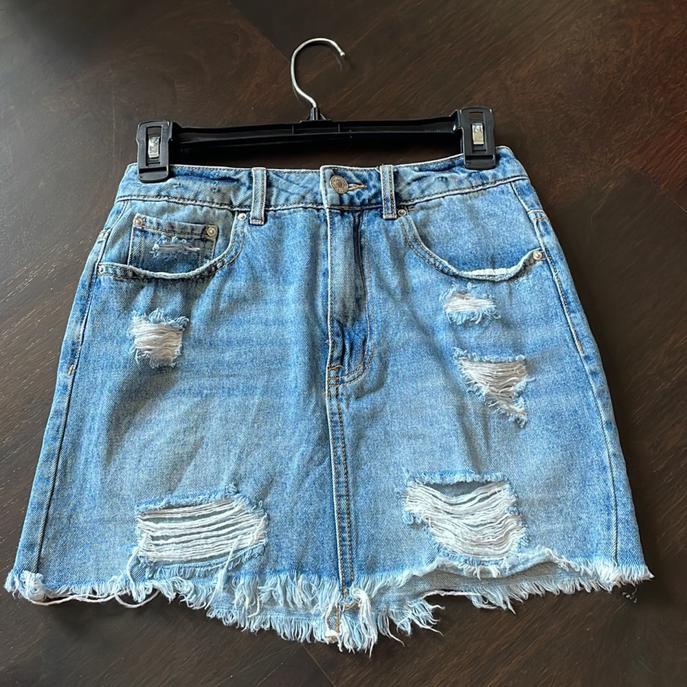 Distressed Denim Skirt
